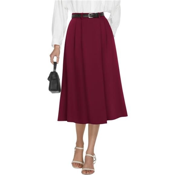 Women's High Waisted Midi Skirts Red - Picture 1 of 5